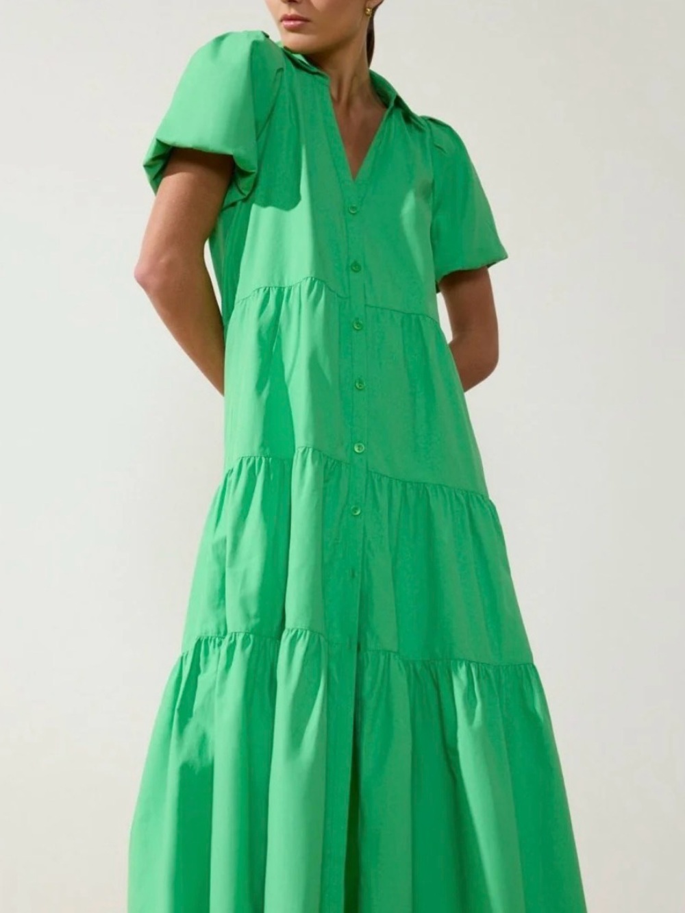 Brochu Walker Green Tiered Button-Front Maxi Dress